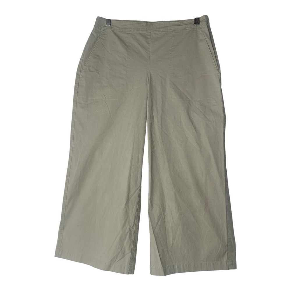 Eileen Fisher Wide Leg Pants Womens Small Cropped Tan Flat Front Minimalist
